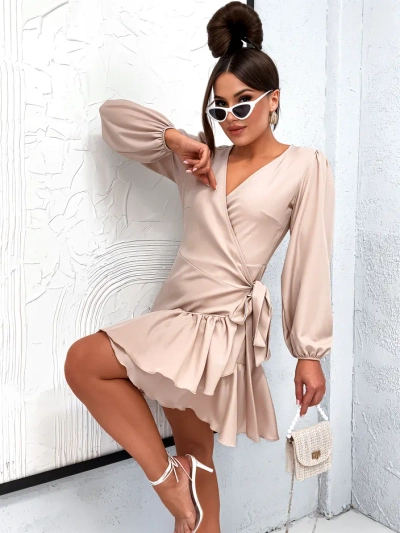 Рокля мини Royalfashion за жени с връзки и хулашки