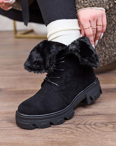 Royalfashion Черни дамски ботуши с връзки Cavenma