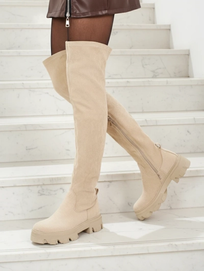Дамски еко велурени ботуши над коляното Maelin