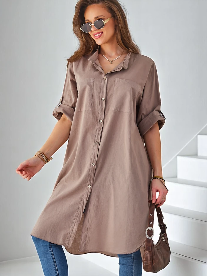 Royalfashion Памучна дълга женска риза с Oversized кройка