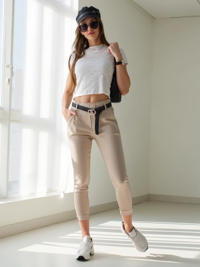 Royalfashion Женски вискозни тъщи с колан