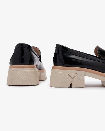 Лакирани черни мокасини с цветни камъни Sarix - Обувки