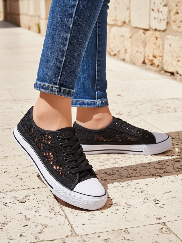 Дамски кецове Calista Nero с дантела, дишащи – колекция Лято/Пролет