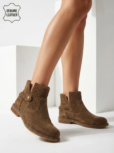 Ажурни дамски ботильони от естествена кожа Unimi