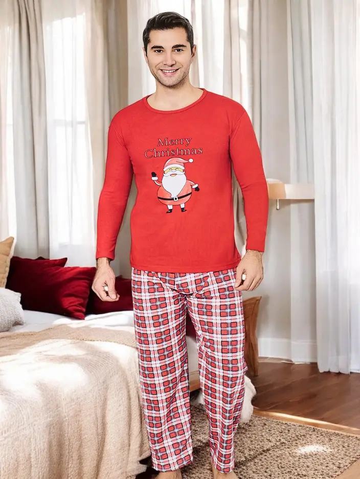 Royalfashion Коледен памучен мъжки пижама 2 части Честита Коледа ПРИВИЛЕГИРАН РАЗМЕР