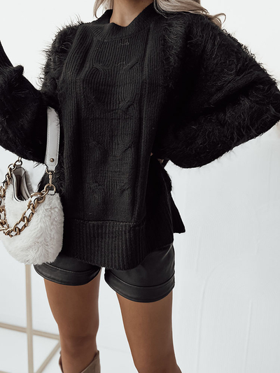 Royalfashion Черен дамски пуловер с покривка за легло