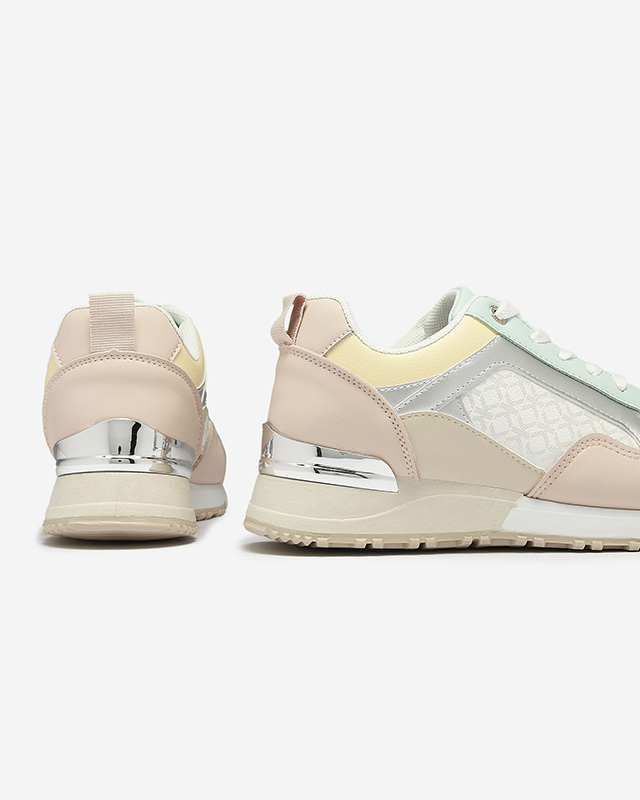 Дамски спортни обувки с дантела в бежово и розово Mnerio- Footwear