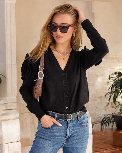 Royalfashion Дамски пуловер с разкопчани копчета