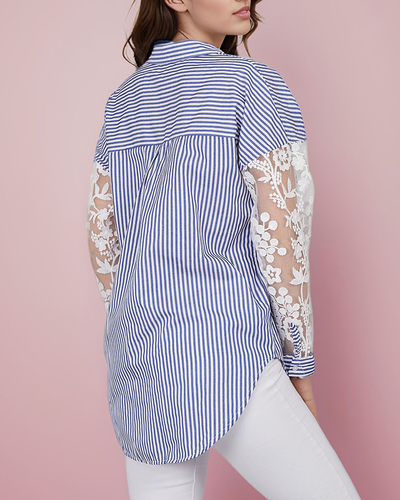 Royalfashion Дамска раирана риза с дантела