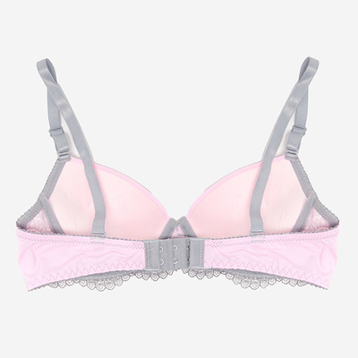 Szaro-różowy damski biustonosz z dodatkiem koronki - Bielizna