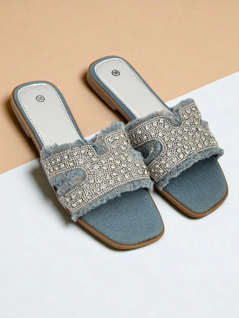 Royalfashion Дамски чехли с камъни CrystalEase