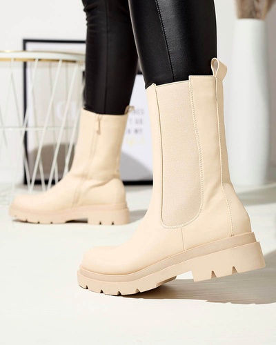 Бежови дамски високи ботуши с плосък ток Vedesa - Облекло
