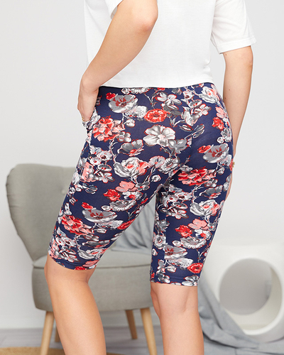 Wzorzyste spodenki damskie 3/4 w kolorze granatowo- czerwonym PLUS SIZE- Odzież