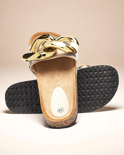 Beżowe klapki damskie z ozdobą Sofig- Obuwie