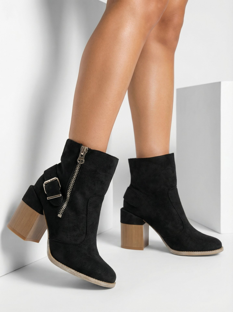 Royalfashion Черни дамски ботуши на токчета от екокожа Acimra