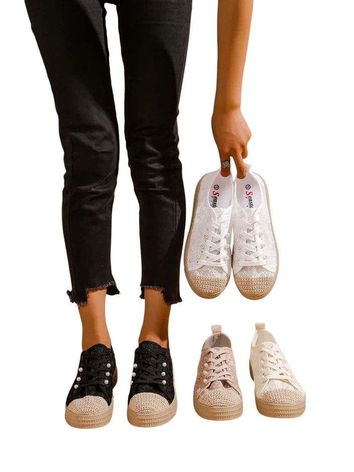 Royalfashion Женски маратонки с дантела и пайети Nille