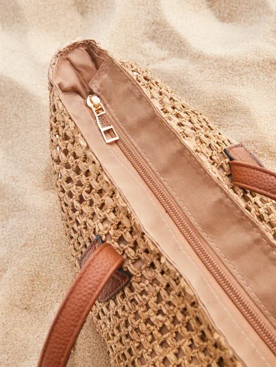 Royalfashion Голяма сламена дамска лятна чанта