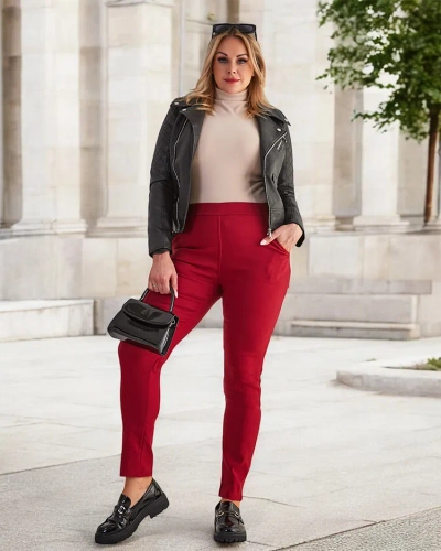 Дамски изолирани дамски панталони в бордо - Облекло
