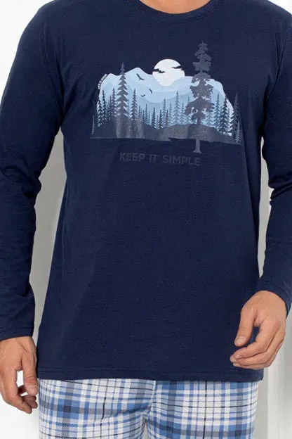 Royalfashion Мъжки памучни пижами с каре