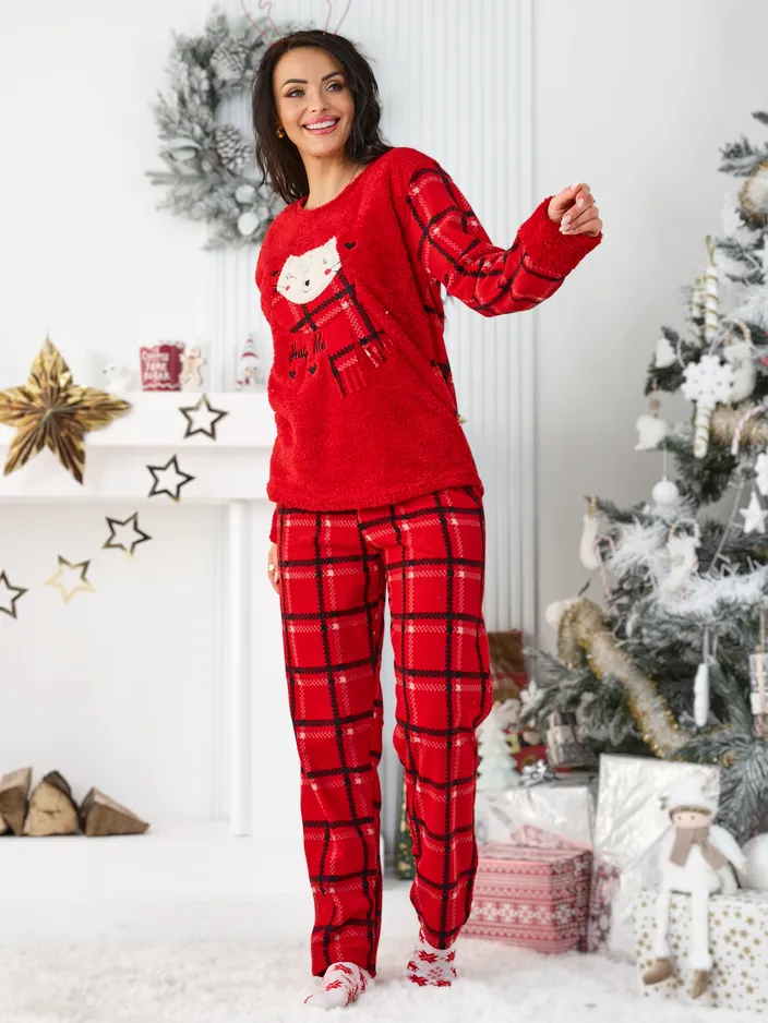 Royalfashion Женски пижами с квадратен десен