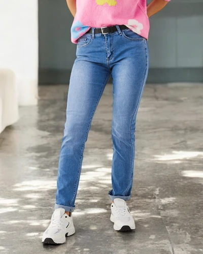 Royalfashion Дамски дънки от памучен плат с прав крачол