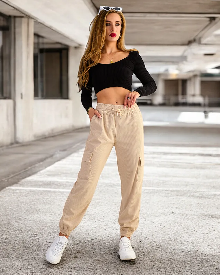 Royalfashion Дамски панталони с ребро