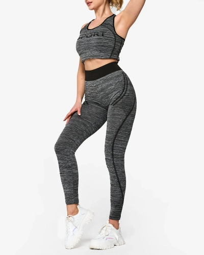 Сив дамски спортен комплект с черни вложки - Облекло