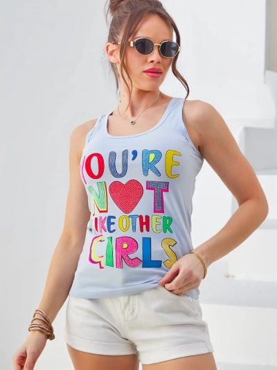 Royalfashion Дамски памучен потник с презрамки и щампи