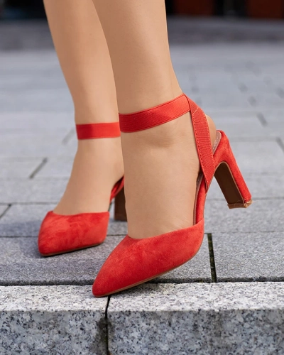 Sandały damskie na słupku w kolorze pomarańczowym Brossi- Obuwie