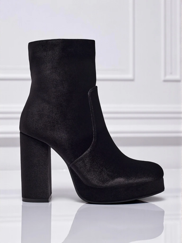 Дамски боти на ток, имитация на велур, Miss