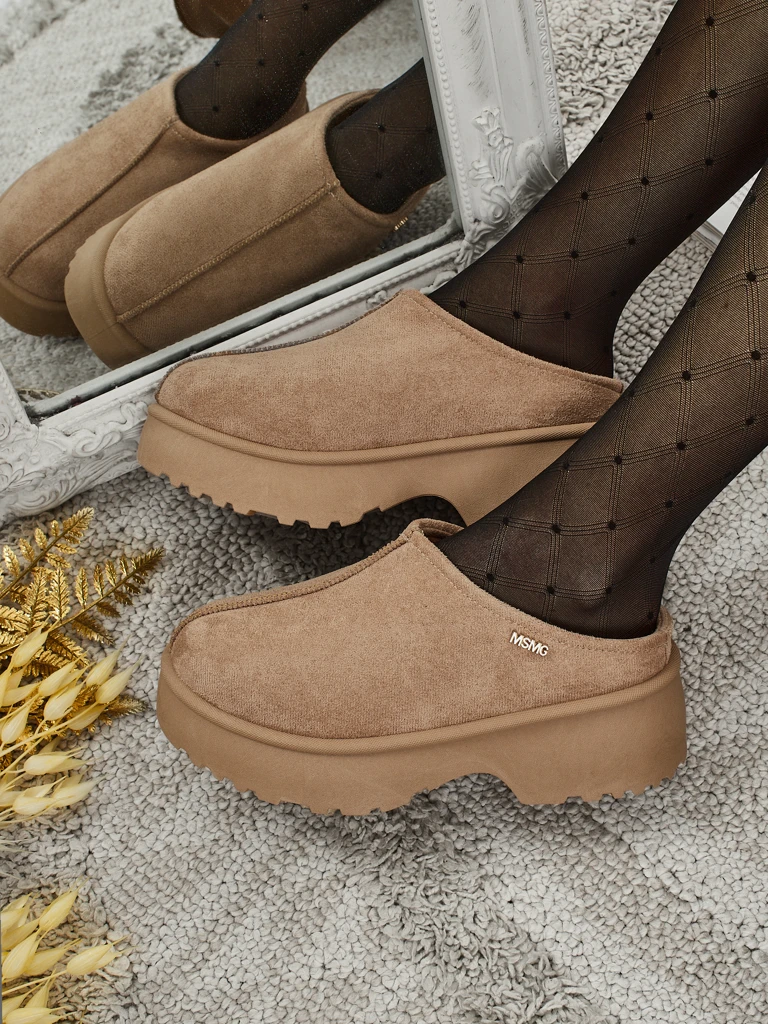 Къси дамски боти а'ла сноубутс с пухкава подплата Noelina