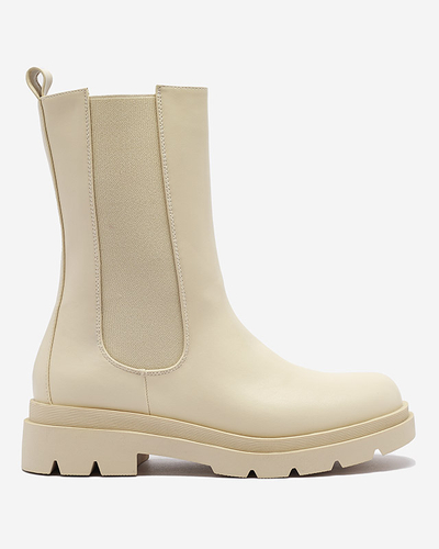 Бежови дамски високи ботуши с плосък ток Vedesa - Облекло