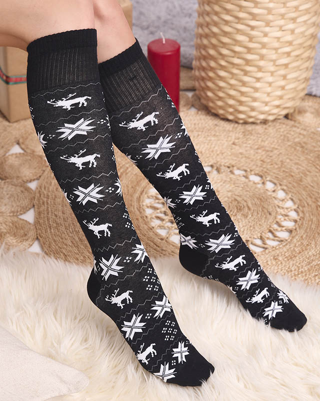 Дамски черни дълги коледни чорапи - Бельо