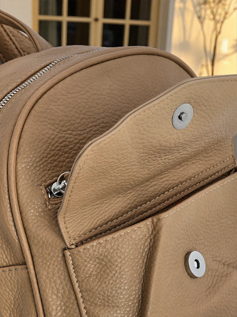 Плетена дамска раница Królewska Moda Livia бежова екологична кожа 25x25cm