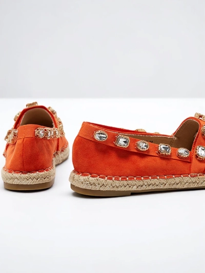 Pomarańczowe damskie espadryle z kryształkami Wamba - Obuwie