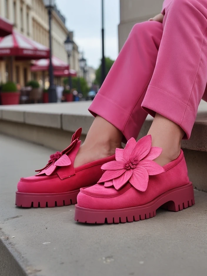 Кожени лофери за жени Royalfashion от екосуета с цвете Floverse