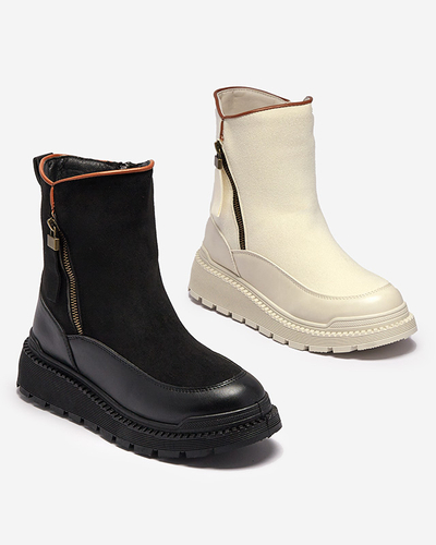 Кремави дамски ботуши с плосък ток Mefina- Footwear