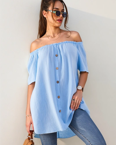 Блуза от памук за жени Royalfashion в испански стил с декоративни копчета