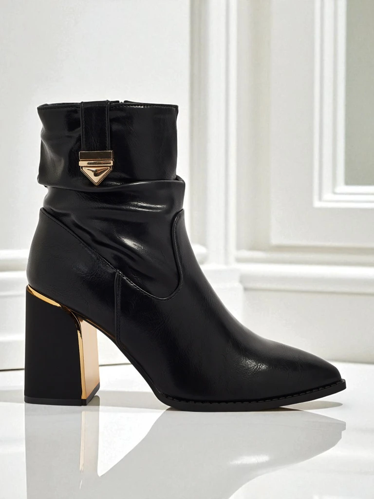 Дамски еко кожени боти на ток AshenPurl