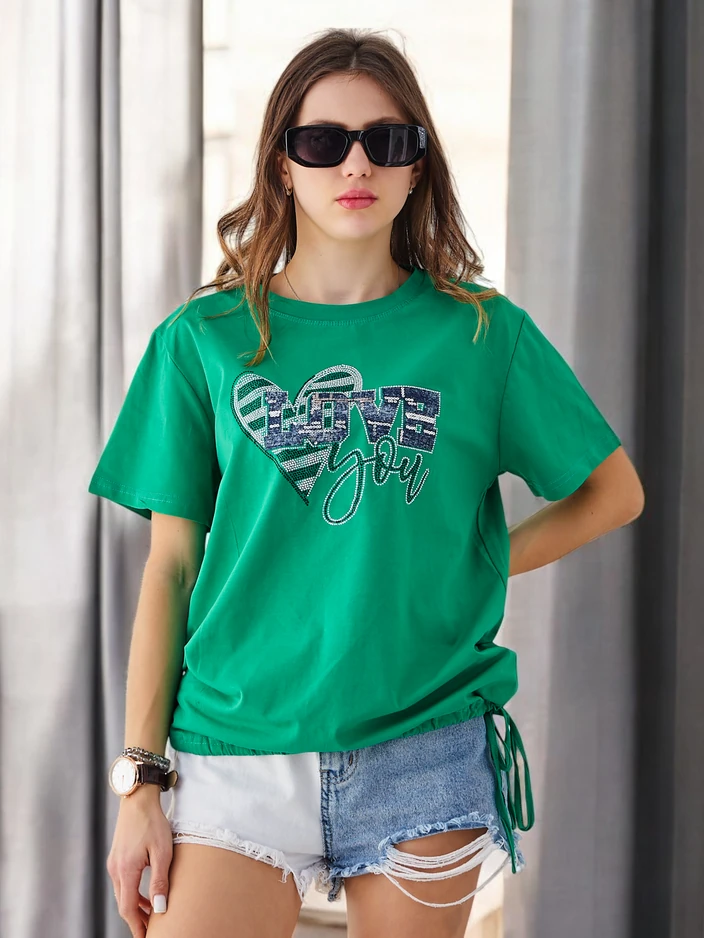 Royalfashion Дамска памучна тениска LOVE с камъни