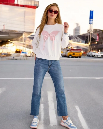 Royalfashion Дамски памучен суитшърт с тънък принт