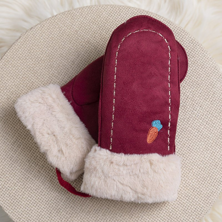 Bordowe dziecięce rękawiczki na sznurku i z jednym palcem - Rękawiczki