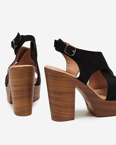 Czarne damskie sandały na wysokim słupku Inga - Obuwie