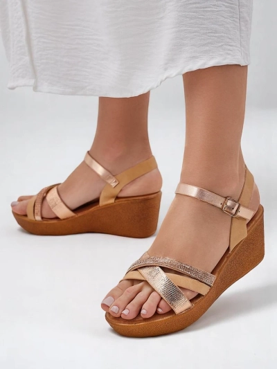 Royalfashion дамски сандали на равна платформа с камъни и брокат Glittera