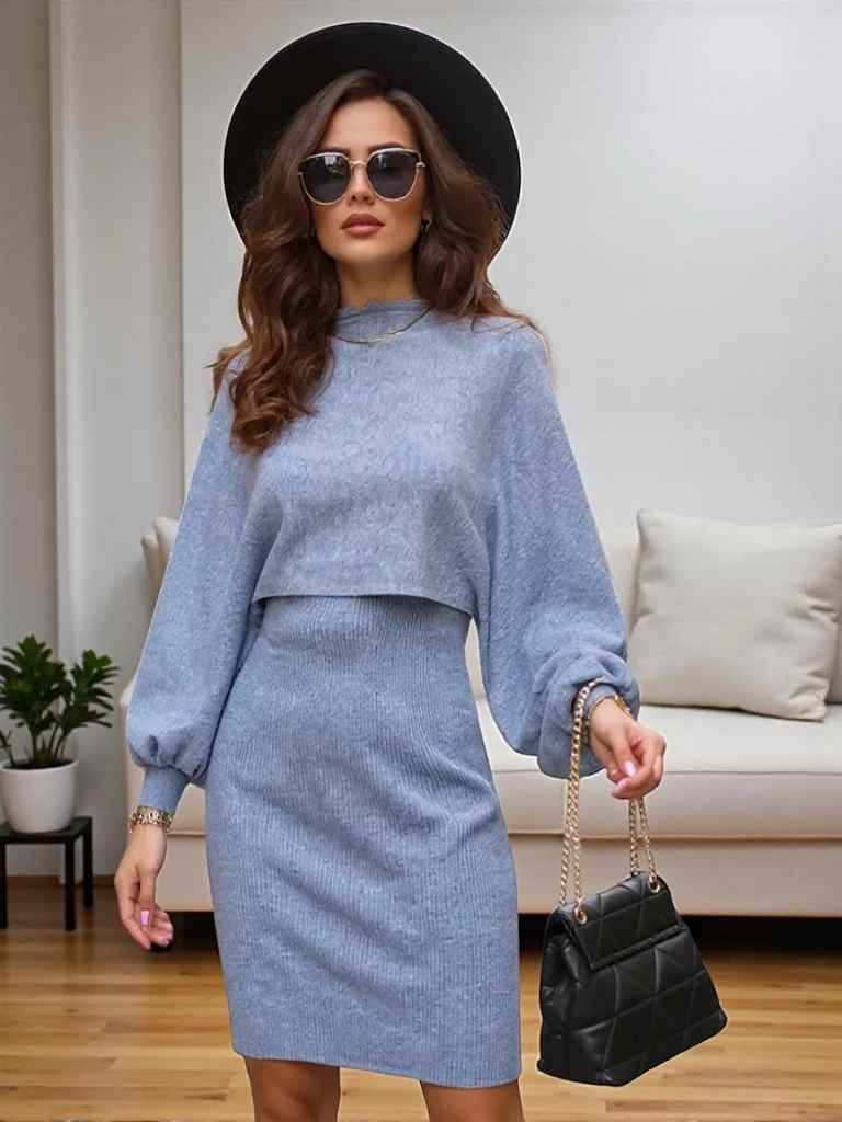 Royalfashion Дамски комплект с пуловер и рокля