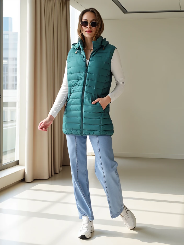 Royalfashion Дамска безръкава якета с detachable качулка