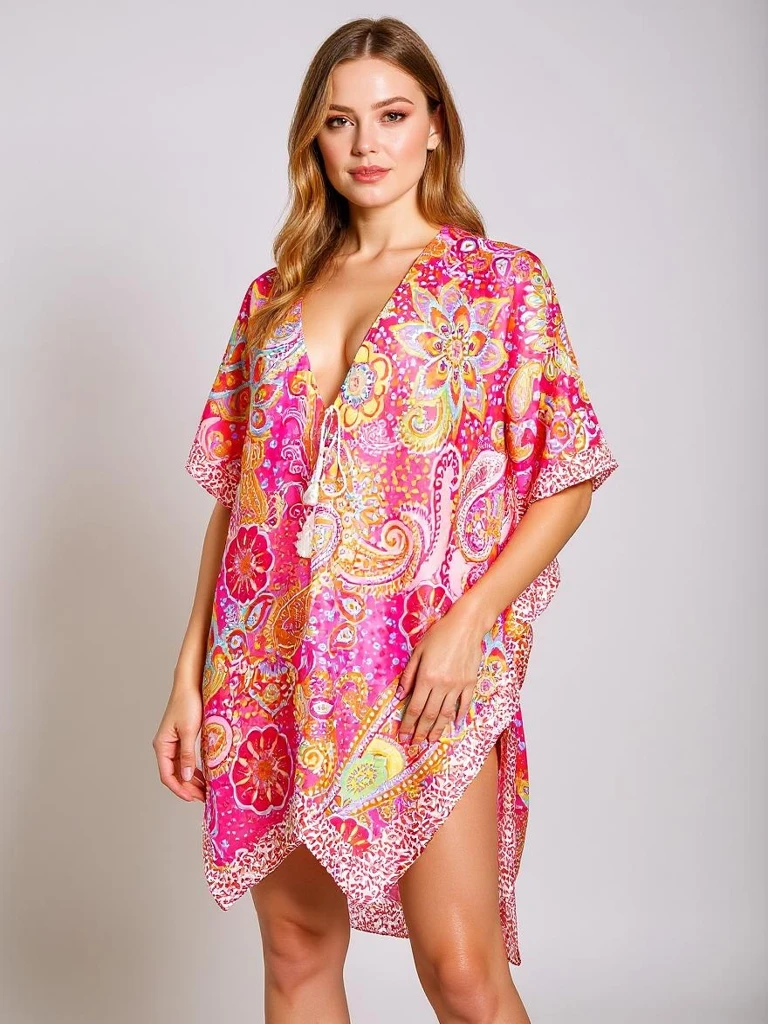 Рокля Парео Callista Royalfashion – Цветна, Ефирна, V-образно деколте, Универсална