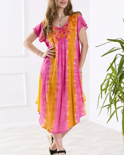 Оранжево-розова дамска плажна рокля narzutka- Облекло