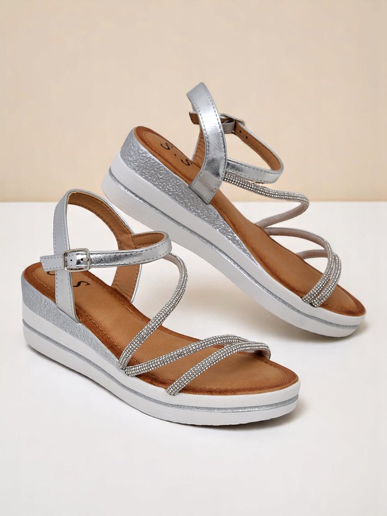 Royalfashion дамски сандали на клин със стрази Ballosa