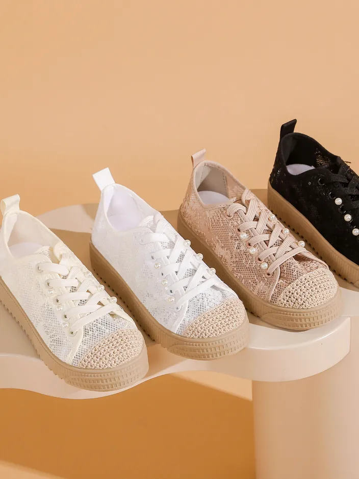 Royalfashion Дамски кецове от дантела с пайети Nille